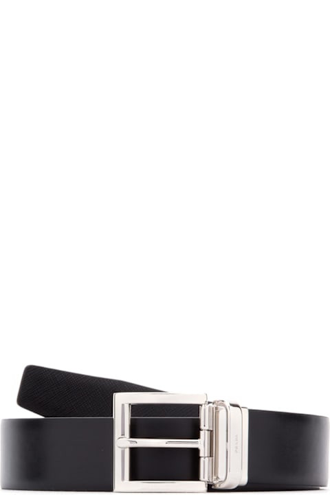 أحزمة لـ القسم الرجالي Prada Black Leather Reversible Belt