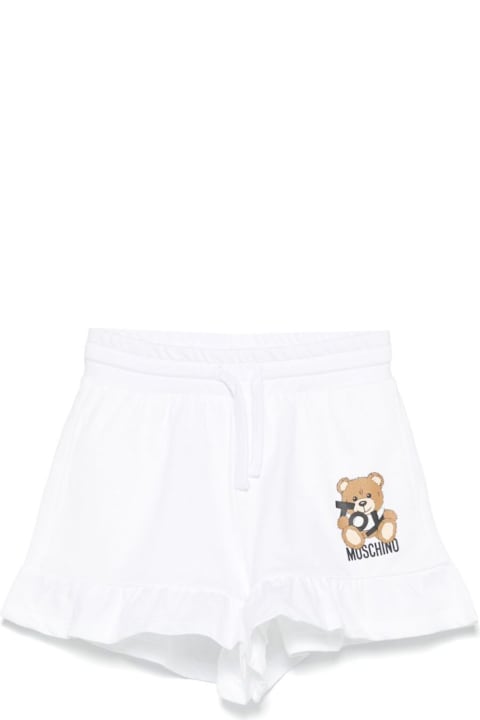 Moschino Bottoms for Girls Moschino White Shorts With Elastic Drawstring Waist And Logo Print On The Front In Cotton Girl