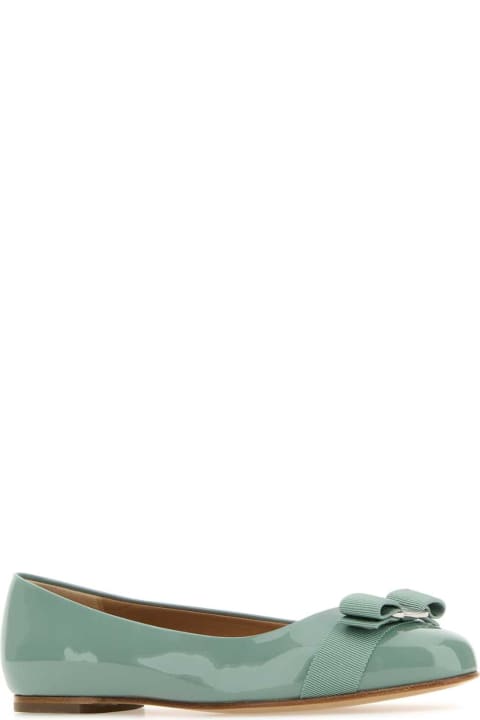 Ferragamo Flat Shoes for Women Ferragamo Sage Green Leather Varina Ballerinas