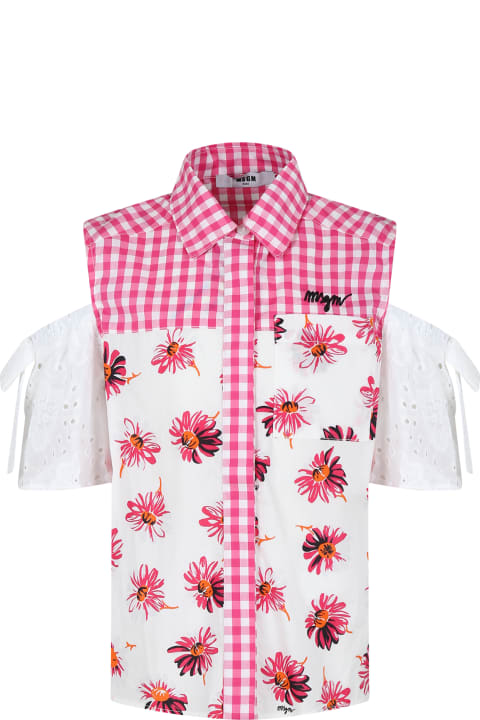 Fashion for Girls MSGM White Shirt For Girl With Daisy Print