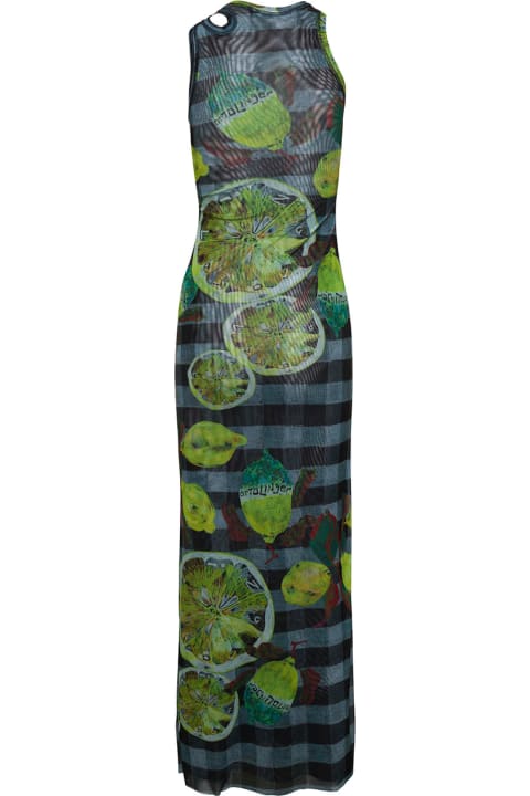 ウィメンズ Ottolingerのワンピース＆ドレス Ottolinger Long Multicolor Asymmetric Dress With Cut-out And Lemon Print In Mesh Woman