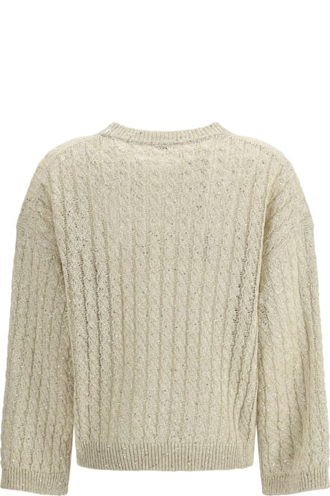 Brunello Cucinelli for Kids Brunello Cucinelli Dazzling Cable Linen Sweater With Openwork Ribbing