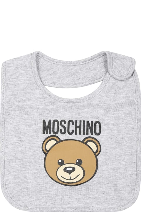 Moschino for Kids Moschino Grey Set For Babykids With Teddy Bear And Logo