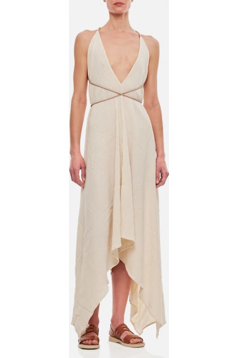 Yatzil Cotton Maxi Dress With Woven Leather Straps
