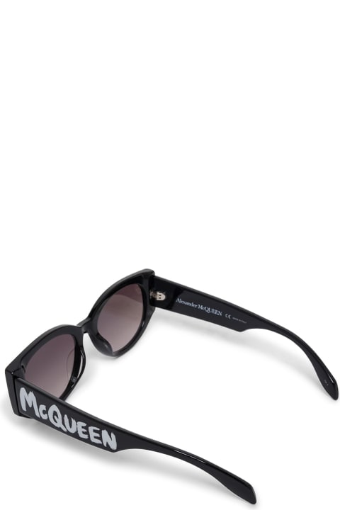 Black Oval-frame Sunglasses With Graffiti Logo Print