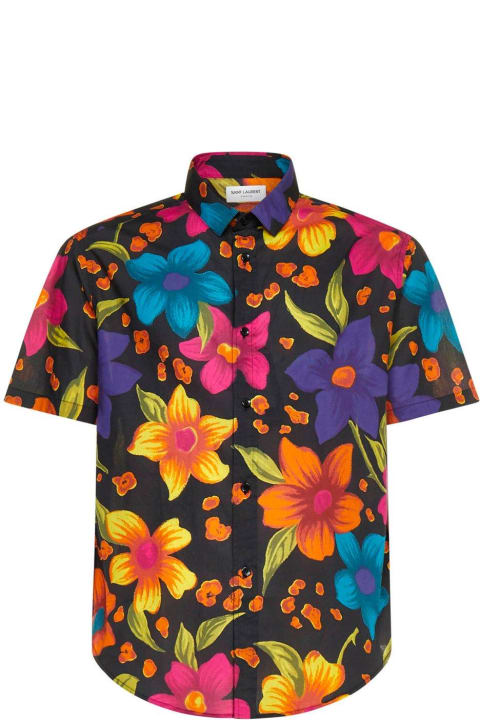 Sale for Men Saint Laurent Floral Printed Short-sleeved Shirt
