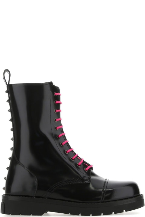 Boots for Men Valentino Garavani Black Leather Combat Boots