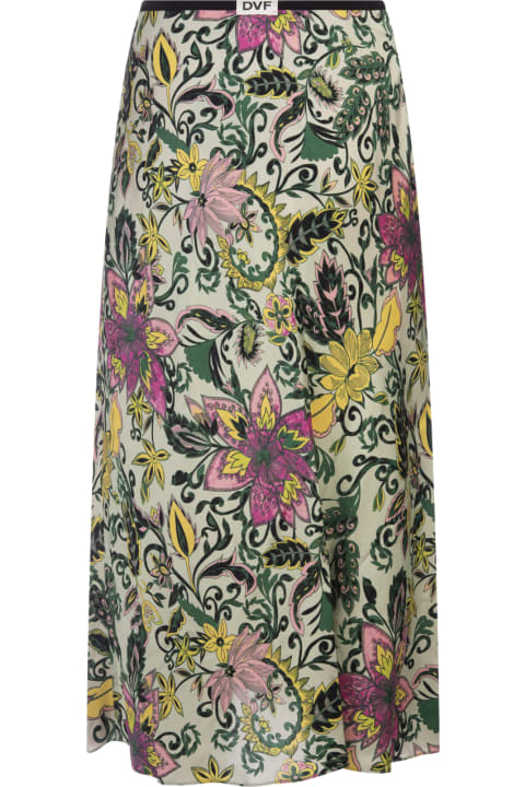 Diane Von Furstenberg Clothing for Women Diane Von Furstenberg Dina Reversible Skirt In Garden Paisley Mint Green And Pink
