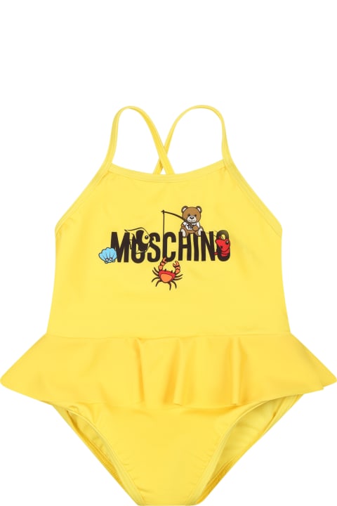Moschino Swimwear for Baby Boys Moschino Yellow Swimsuit For Baby Girl With Teddy Bear And Marine Animals