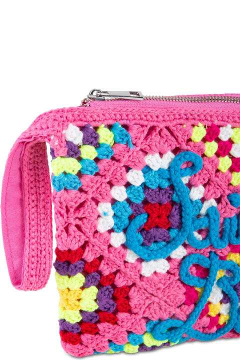 Luggage for Men MC2 Saint Barth Parisienne Pink Crochet Pouch Bag With Saint Barth Embroidery