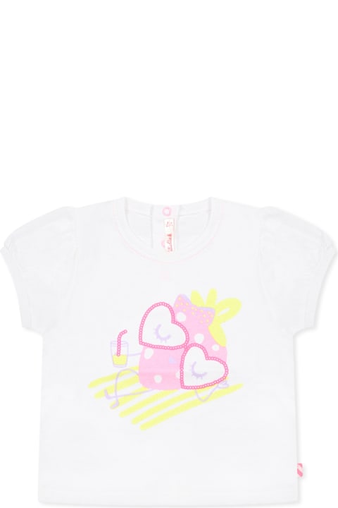 Billieblush Clothing for Baby Girls Billieblush White T-shirt For Baby Girl With Strawberry Print