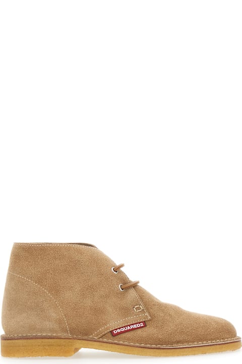 Homeware Dsquared2 Beige Laced-up Shoes With Logo Patch On The Side In Suede Man
