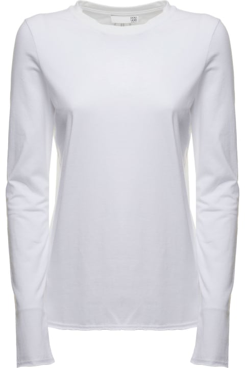 Douuod Woman's White Cotton Long Sleeve T-shirt