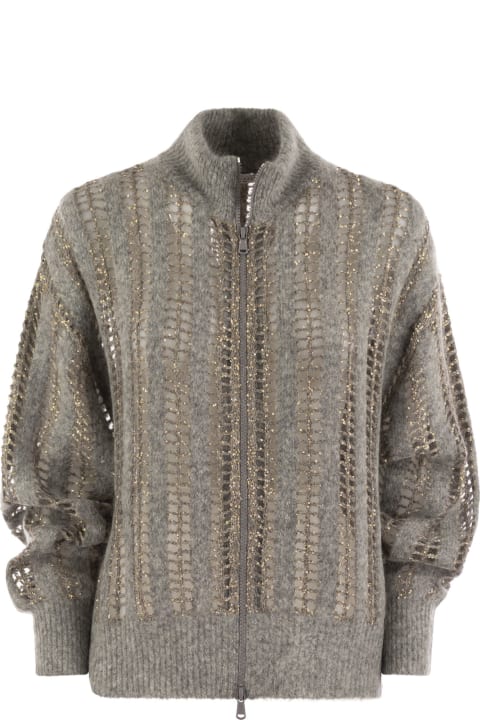 Brunello Cucinelli Sweaters for Women Brunello Cucinelli Wool And Mohair Cardigan With Mesh Workmanship