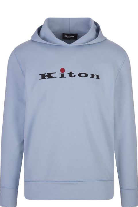 Kiton Men Kiton Light Blue Hoodie With Logo