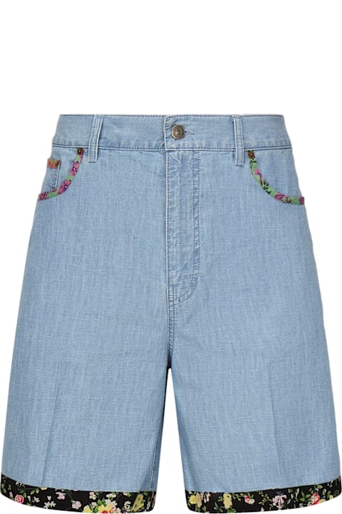 Fashion for Men Valentino Garavani Denim Shorts With Floral Print Bottom