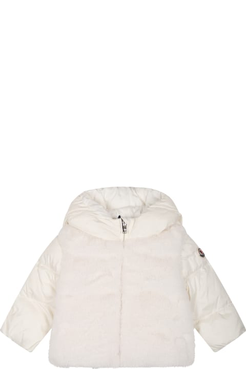 Moncler Coats & Jackets for Baby Boys Moncler White Natas Jacket For Baby Girl With Logo