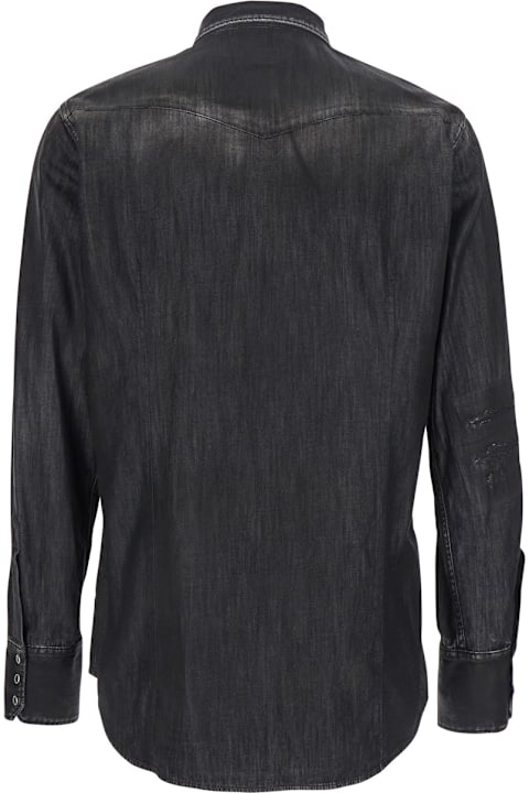 Dsquared2 for Men Dsquared2 'classic Western' Black Shirt With Distressed Details In Cotton Man