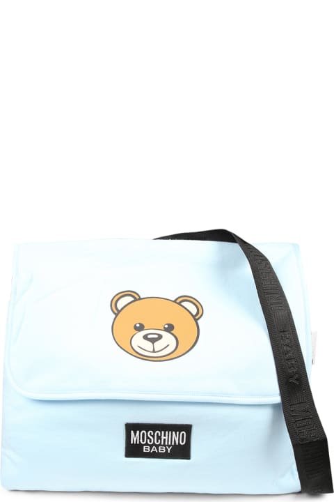 Homeware Moschino Light Blue Changing Bag For Baby Boy With Teddy Bear