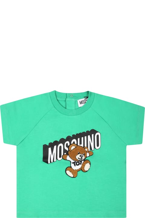Fashion for Kids Moschino Green T-shirt For Babykids With Teddy Bear And Logo