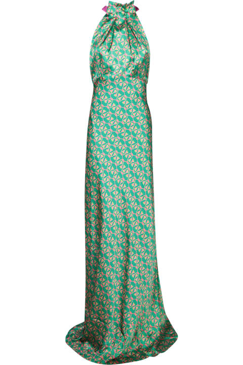 Saloni Clothing for Women Saloni Emerald Green Halter Long Dress