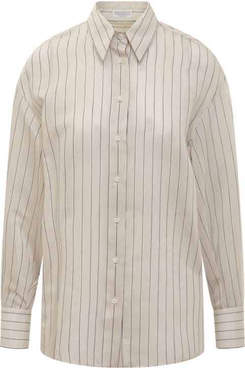 Brunello Cucinelli Clothing for Women Brunello Cucinelli Cotton And Silk Sparkling Stripe Poplin Shirt With Monile