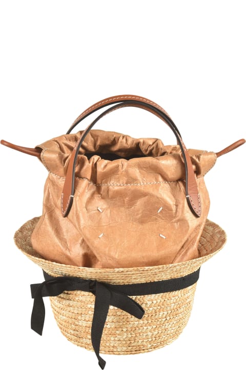 Maison Margiela Totes for Women Maison Margiela Weaved Hat Detail Drawstringed Bucket Bag