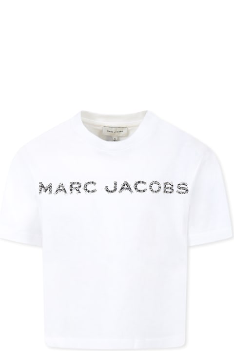 Little Marc Jacobs Topwear for Girls Little Marc Jacobs White T-shirt For Girl With Logo And Flowers