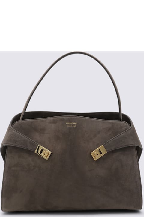 Ferragamo for Women Ferragamo Dark Grey Leather Suede Hug M Top Handle Bag