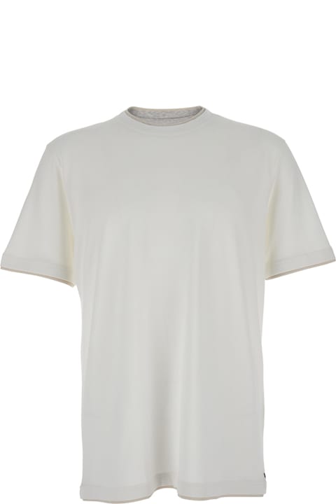 Homeware Eleventy White Crewneck T-shirt With Layered Collar In Cotton Man