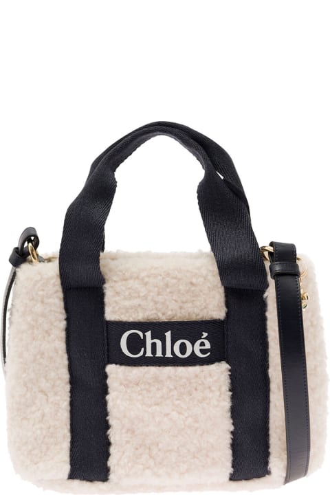 Blue And White Shoulder Bag With Logo Detail And Charm In Teddy Girl