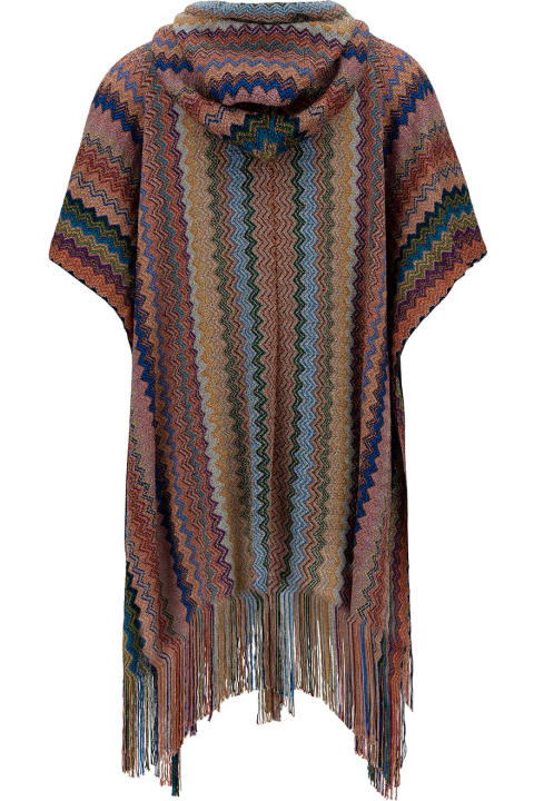 Fashion for Women Missoni Multicolor Hooded Poncho With Zigzag Motif In Viscose Blend Woman Missoni