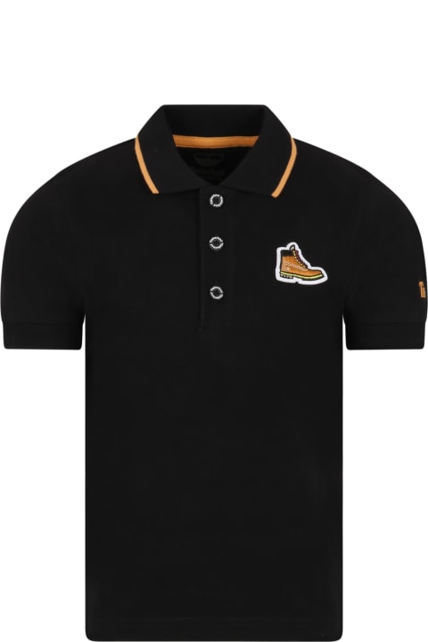 Timberland for Kids Timberland Black Polo Shirt For Boy With Patch Logo