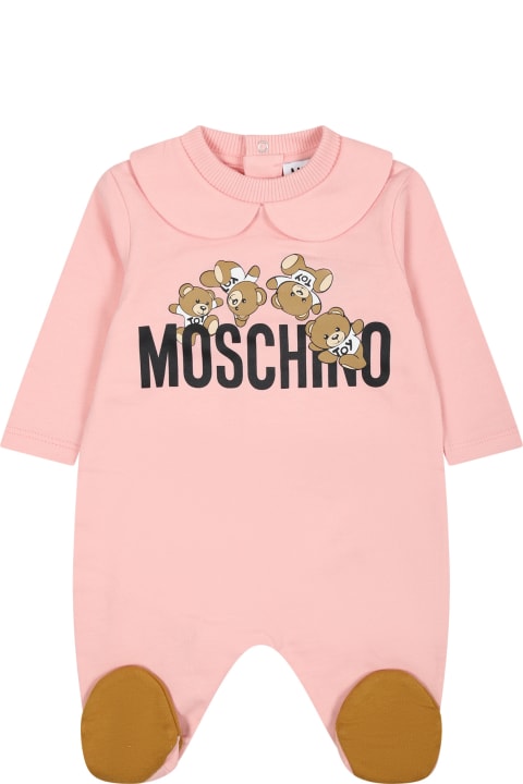Fashion for Baby Girls Moschino Pink Jumpsuit For Baby Girl With Logo And Teddy Bear