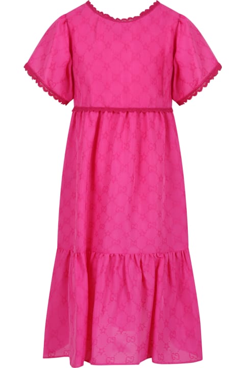Gucci for Girls Gucci Fuchsia Dress For Girl With All-over Double G