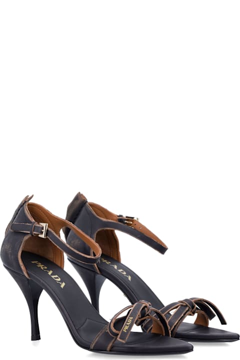 Prada Leather Bow Sandals With Pointed Toe