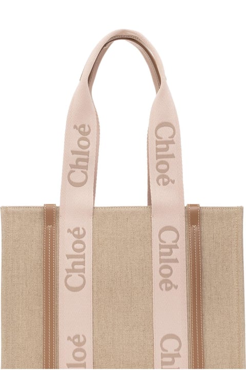 Chloé for Women Chloé Pink And Beige Woody Medium Shopping Bag With Shoulder Strap
