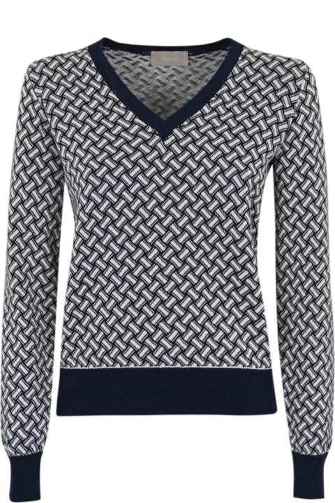 Drumohr Sweaters for Women Drumohr Blue And White Cotton And Linen Sweater