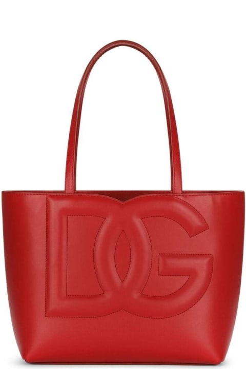 'dg Logo' Red Small Shopper In Leather Woman