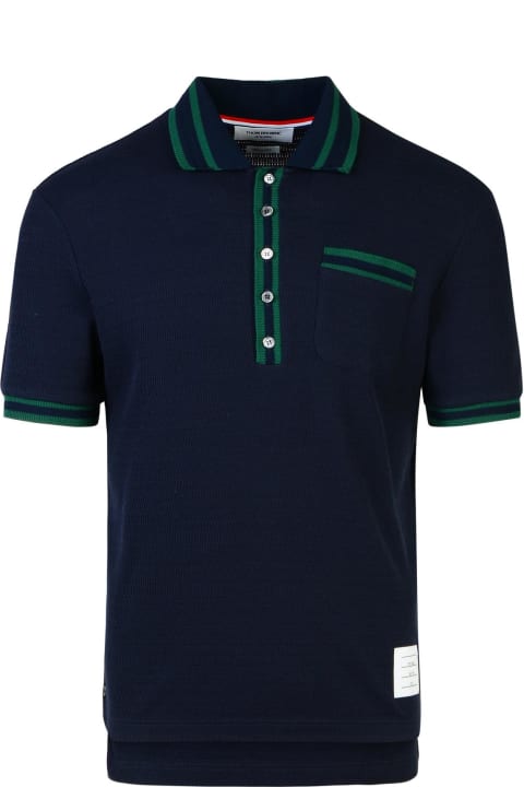 Thom Browne Topwear for Men Thom Browne Navy Cotton Blend Polo Shirt