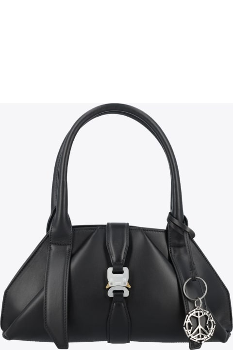 Alba Bag With Charm Black leather bag with metal charm - Alba bag with charm