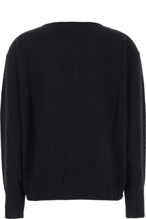 Federica Tosi for Women Federica Tosi Black Crewneck Sweater With V Neck In Wool Blend Woman