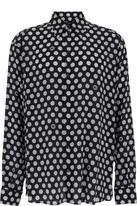 Dolce & Gabbana Shirts for Women Dolce & Gabbana Black Oversized Shirt With Polka Dot Dg Print In Silk Crepe Man