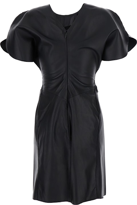 Victoria Beckham Dresses for Women Victoria Beckham Black Dress With V-neck On The Back And Details With Ruffles In Leather Woman