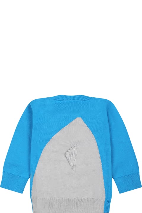 Topwear for Baby Boys Stella McCartney Kids Light Blue Sweater For Baby Boy With Shark