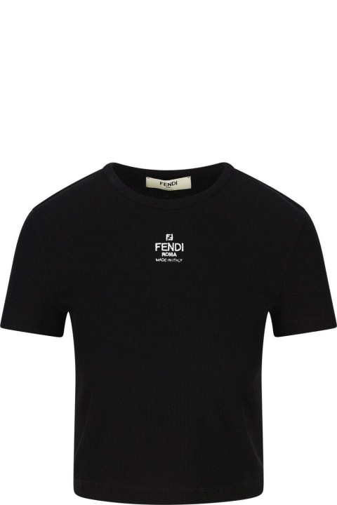 Fendi Clothing for Women Fendi Logo Embroidered Crewneck Cropped T-shirt
