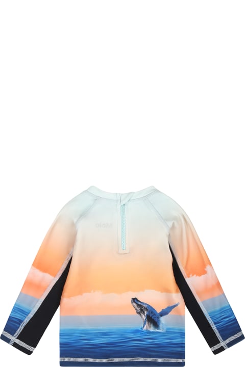 Molo Kids Molo Orange T-shirt For Baby Boy With Dolphins