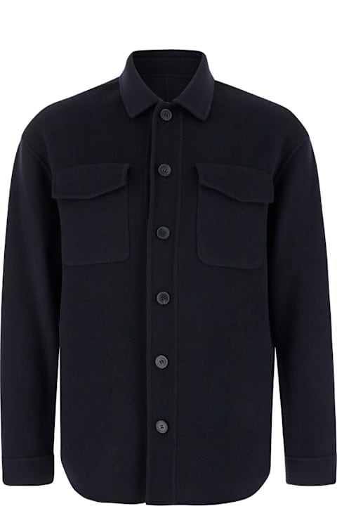 Low Brand Clothing for Men Low Brand Blu Shirt With Classic Collar In Wool Man