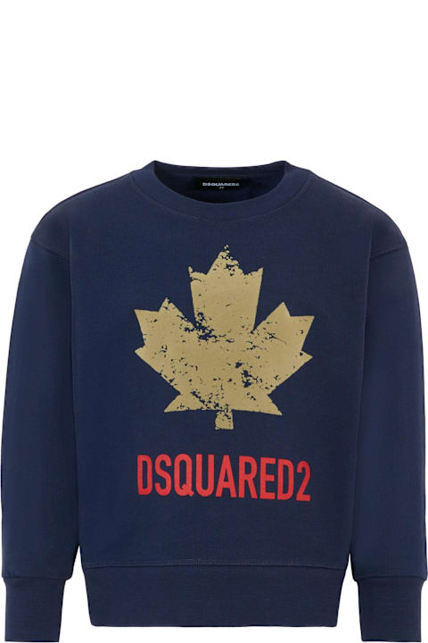 Homeware Dsquared2 Blue Sweatshirt For Boy With Maple Leaf