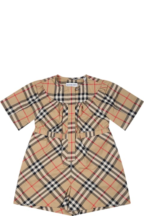 Bodysuits & Sets for Kids Burberry Beige Jumpsuit For Baby Girl With Vintage Check